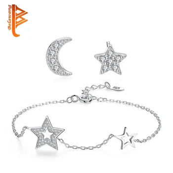 

Romantic Star&Moon Jewelry Sets 100% 925 Sterling Silver Crystal Earrings Bracelet Jewelry Sets Bridal Engagement Accessories