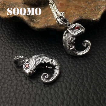 

SOQMO Men Women Pendant 100% Real 925 Sterling Thai silver Inlaid Stone Animal Lizard Necklace Pendant Christmas gift jewelry