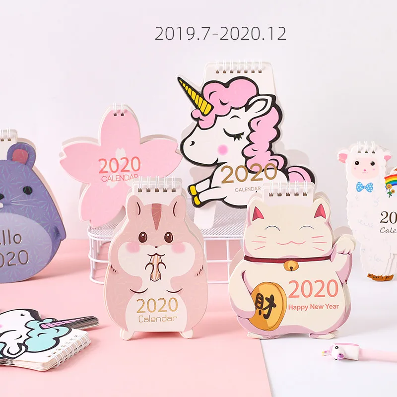 Новинка 2019 07 ~ 2020 12 Kawaii единорог календарь кот лазер мини настольный | Календари -4000032750122