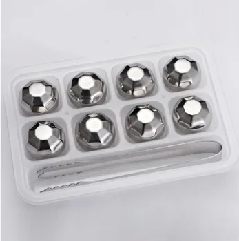

8pcs set Stainless Steel Whisky Ice Cubes/Bar KTV Supplies Magic Wiskey/Wine/Beer cooler Rocks Ice Coolers Holder Boxed