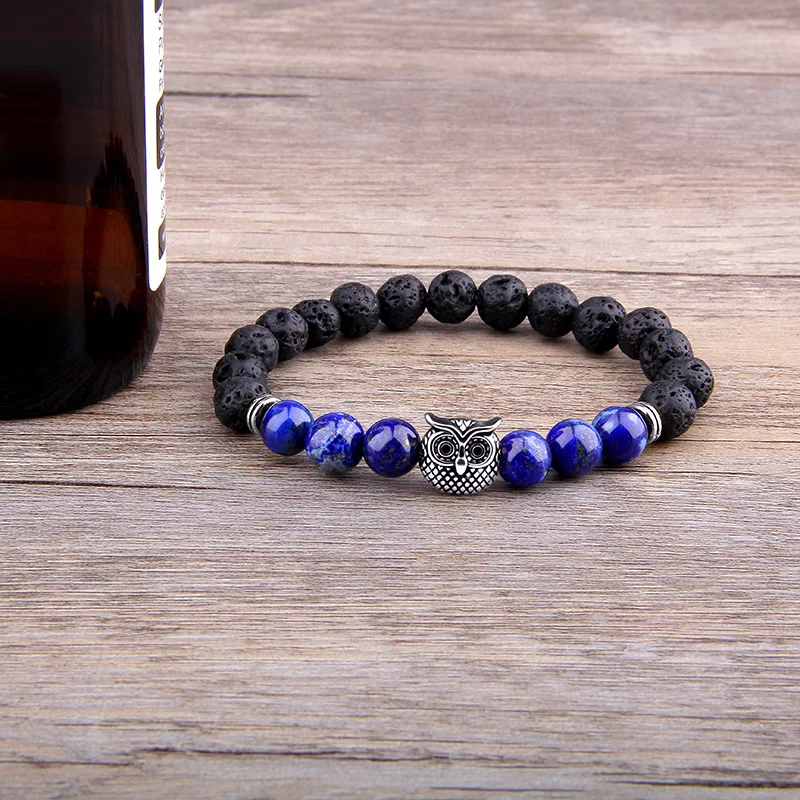 

Vinswet Natural Beads Bracelet Black Volcanic Stone Owl Pendant Bracelet For Women Men Jewelry Marking Balance Your Emotions