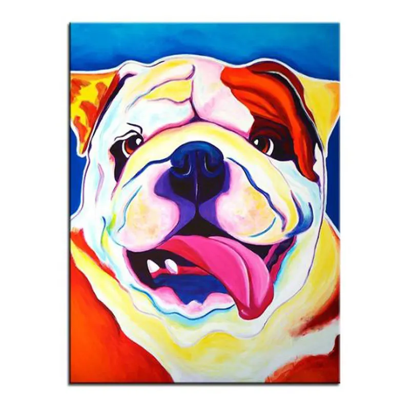 

Hand Painted dog Oil Painting Modern cartoon bulldog Canvas Art Wall Decor Picture for kind room
