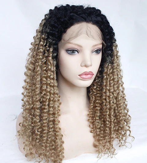 Afro Kinky Curly Wig Synthetic Lace Front Ombre Honey Blonde Wig Glueless Heat Resistant Fiber Black Women Wig-6