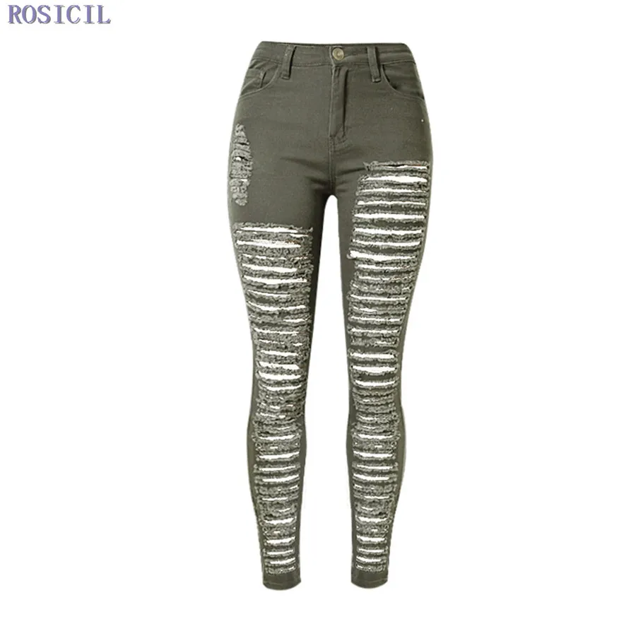 

ROSICIL Fashion Pencil Jeans Woman Casual Denim Stretch Skinny Jeans Vintage High Waist Jeans Women Army Green Hot
