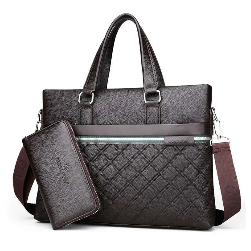 

Vintage PU leather Briefcase for men Leisure Tote Handbag Business Case Muti Usage Computer Laptop Messenger Bag Brown Black 14