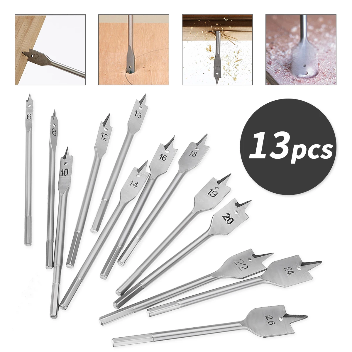 13Pcs 6 25mm Flat Drill Long High carbon Steel Wood Flat Drill Set Woodworking Spade Drill Bits