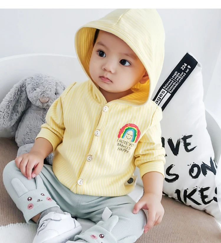 Lemonmiyu Children's Jackets Coat Boys Girls Hooded Cartoon Spring Autumn Baby Coat Cotton Casual Letter Striped Newborn Jackets