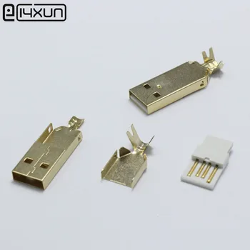 

50sets USB 2.0 Type A Welding Type Male Plug Gold Plated or Nickel Plated Connectors usb-A Tail Socket 3 in 1 DIY Adapter