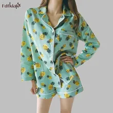 Женская Хлопковая пижама с длинными рукавами, пижама для сна, комплект с принтом, шорты с отложным воротником, летние пижамы, комплекты, женские пижамы, A636