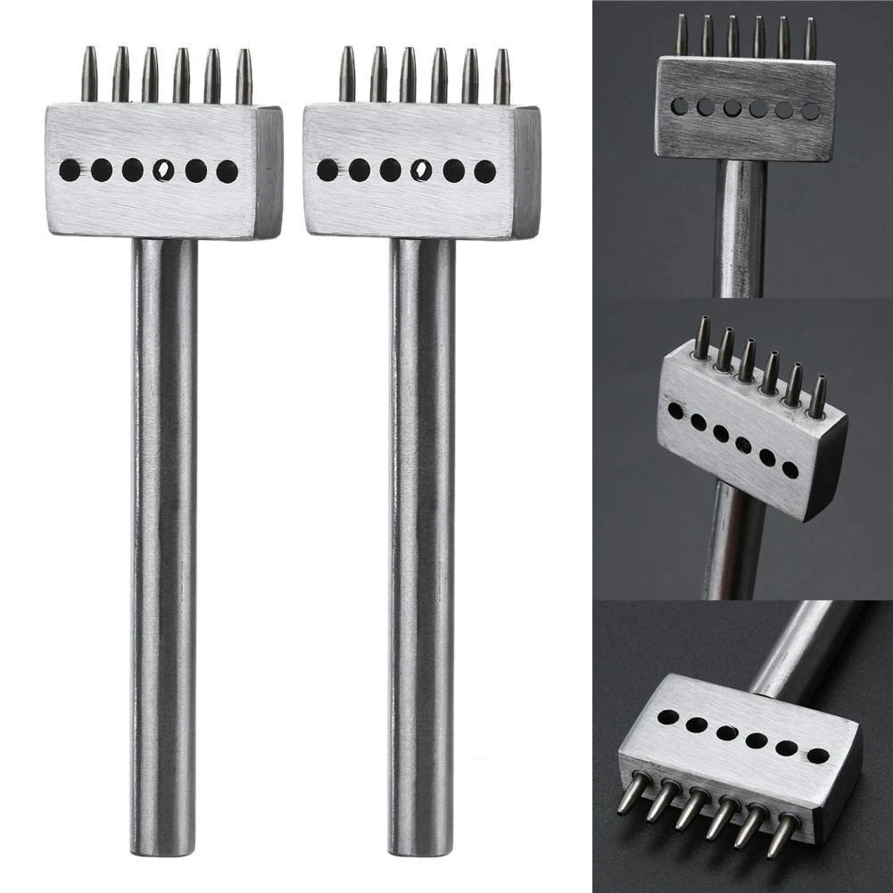1pc 2/4/6 Prong Leather Hole Punches 1mm Round Row Hole Punch Leather Craft Cutter 4mm Stitched Hole Spacing Hand Tool