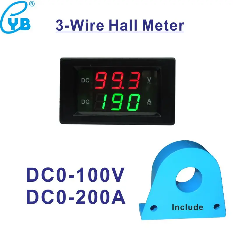 DC Voltage Current Meter DC 0 100V 200A Hall Sensor LED Digital