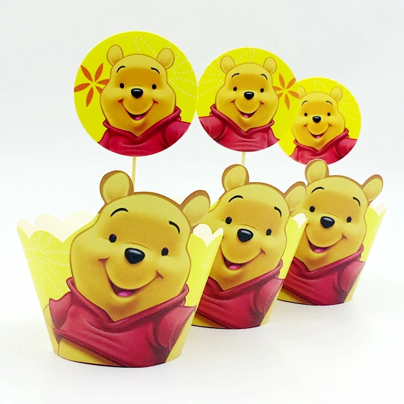 24pcs Lot Cute Winnie The Pooh Cupcake Wrappers Toppers