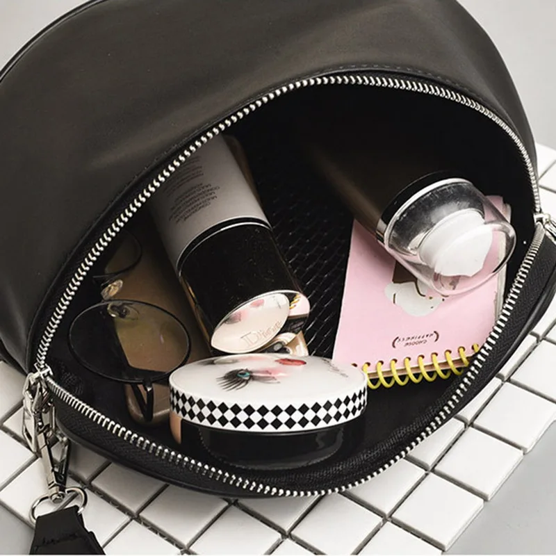 Women Zipper Dumpling Shape Casual Shoulder Bag PU Leather Simple High Quality Solid Messenger Handbag