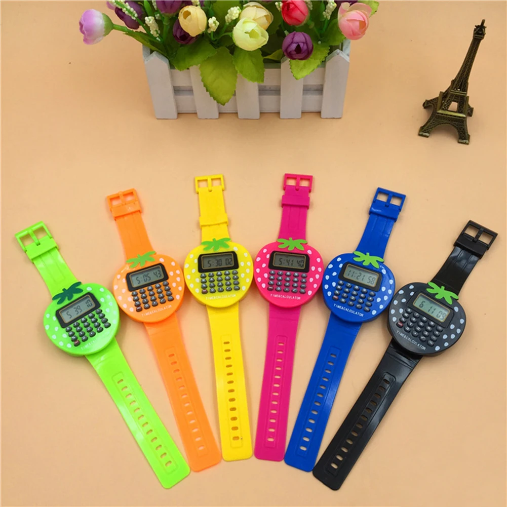  Exam artifact Mini Digital Calculator Kids Children Students Strawberry Wrist Watch Study Gift 