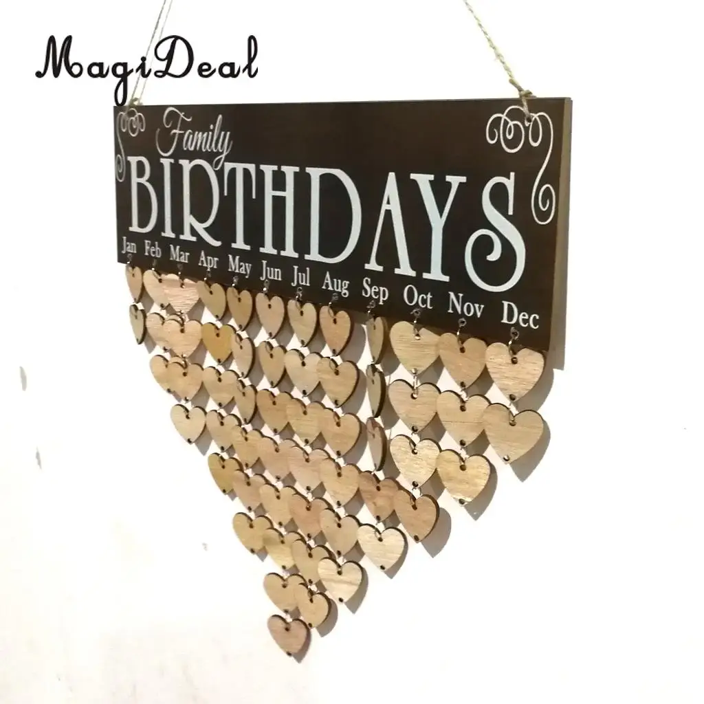 MagiDeal Family Birthdays Reminder Calendar Wooden Board Plaque Sign Hanging Decor