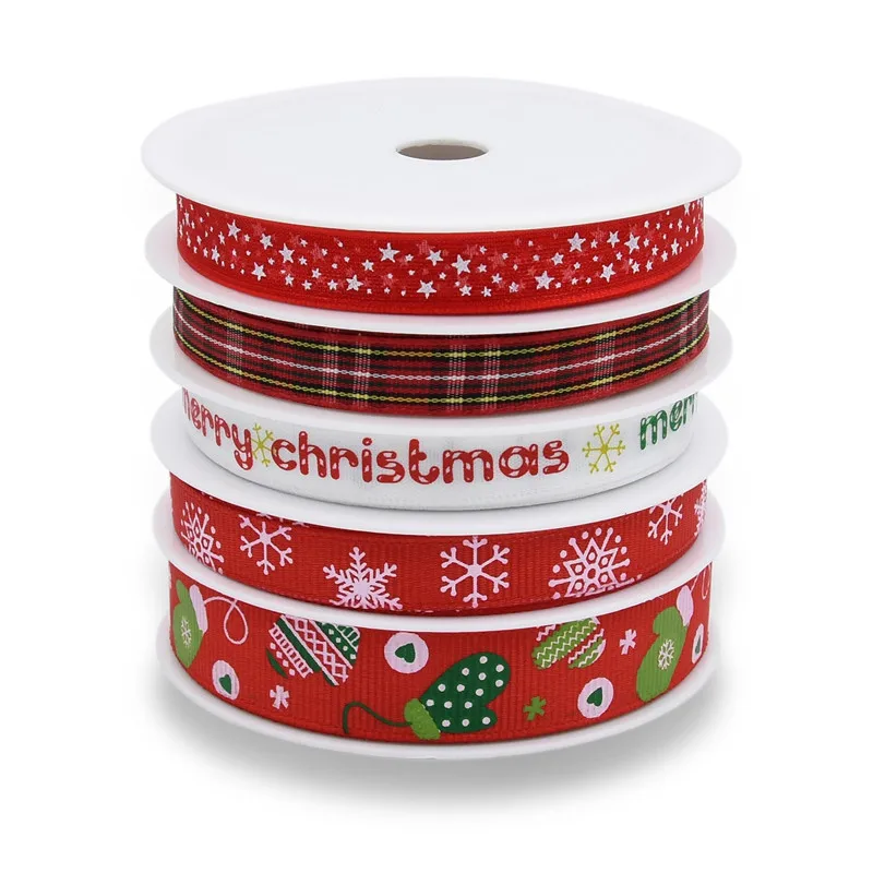 

Cross-border exclusive Christmas wrapping ribbon Gift box handmade bow print five-pointed star snowflake ribbon
