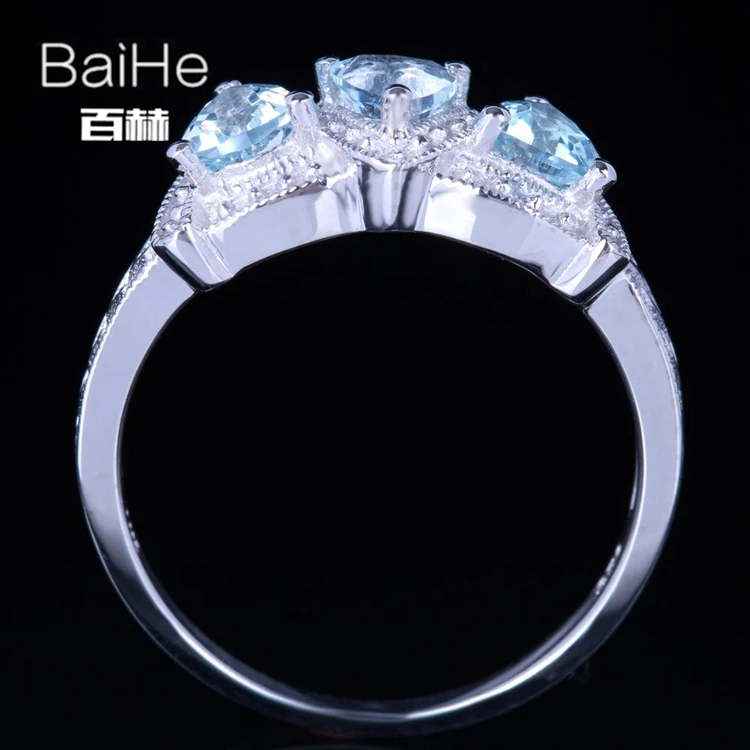 Baihe SOLID 14 К из белого золота(au585) 0.66ct натуральной голубой топаз/трлн Свадебные Для женщин Повседневное/Спортивная Ювелирные украшения кольцо