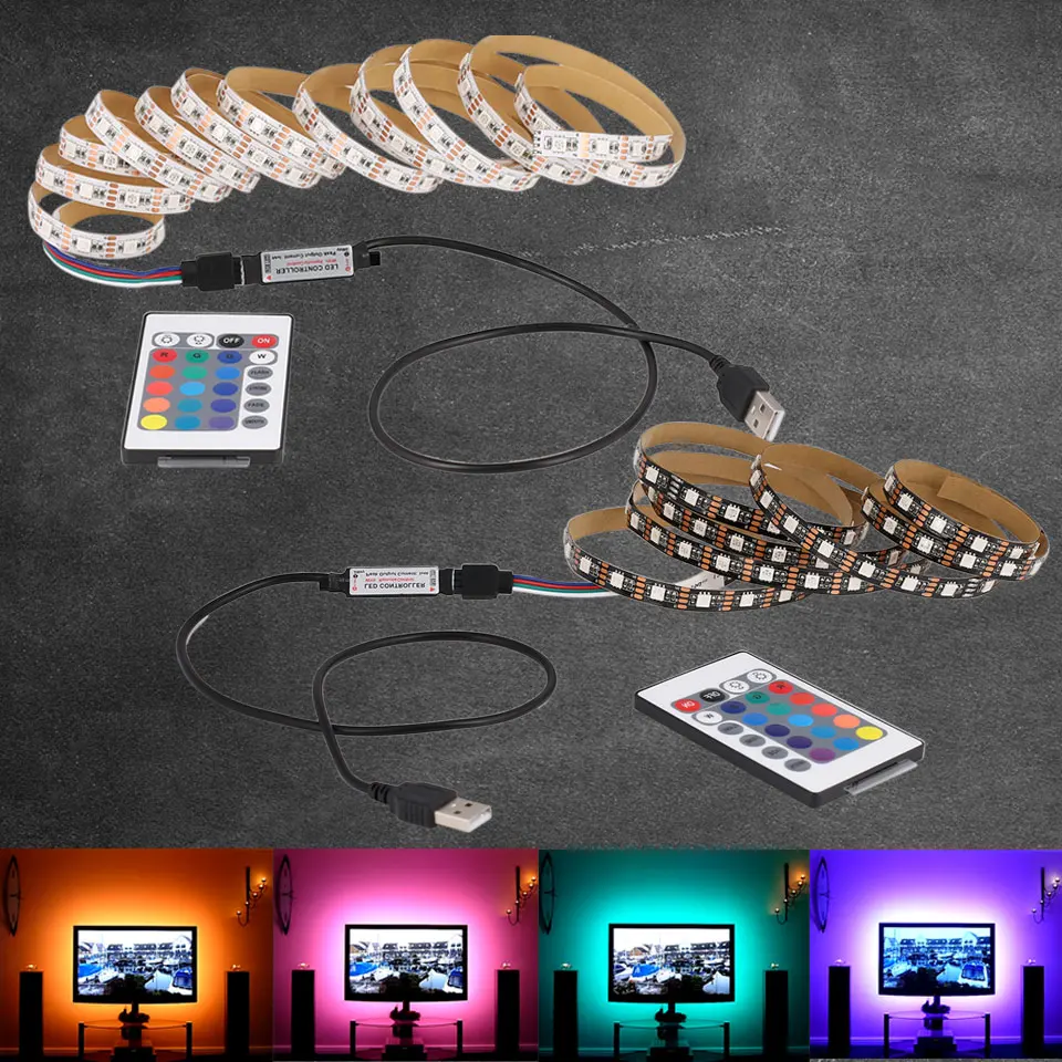 1 м 2 3 4 5 DC В RGB гибкая USB светодио дный полосы света 5050 SMD Стинг IP20 лента клейкая ТВ