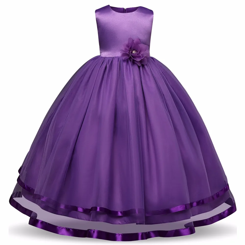 Ruthshen/модное простое платье с цветочным узором для девочек красное/розовое/фиолетовое/синее/темно-синее свадебное платье для дня рождения, детское бальное платье