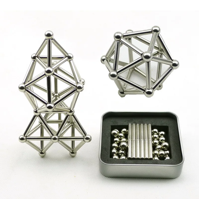 New 36PCS Magnetic Sticks + 27PCS Steel Balls Toy Innovative Buckballs Metal Sticks Magnetic Constructor Toys Building Models