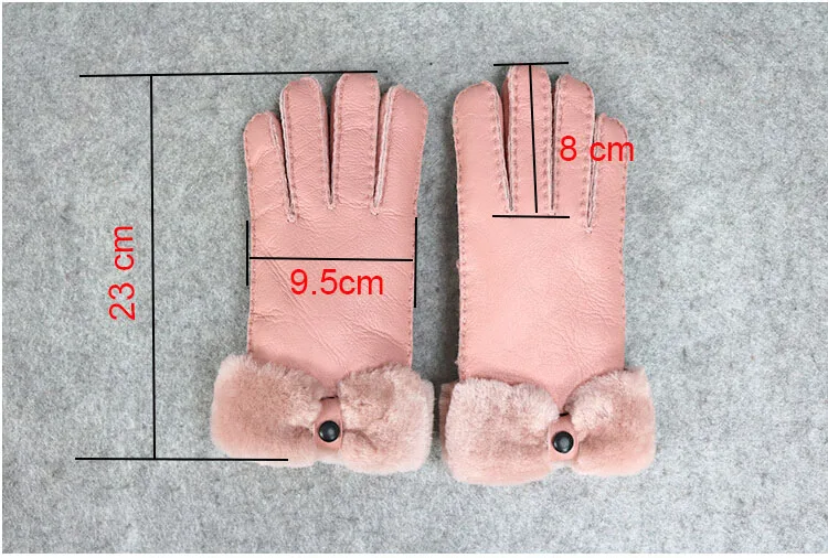 2019 Winter Women Warm Leather Gloves Real Sheep Fur Gloves Ladies Cashmere Gloves Riding Manual Guantes Snow Ski Mittens Red 