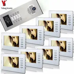 Yobangsecurity дома Видеодомофоны 7 дюймов видео-телефон двери Дверные звонки дверной звонок RFID Система контроля доступа для 8 Единица квартира