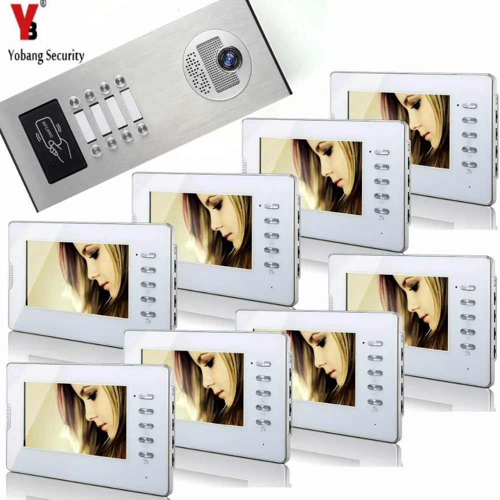 

YobangSecurity Home Video Intercom 7 Inch Video Door Phone Doorbell Door Chime RFID Access Control System For 8 Unit Apartment