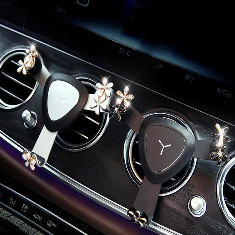 

Diamond Mobile Phone Holder Creative Car Outlet Snap-on Multi-Function Bracket Car Mobile Phone Clip For Auto Interior Products
