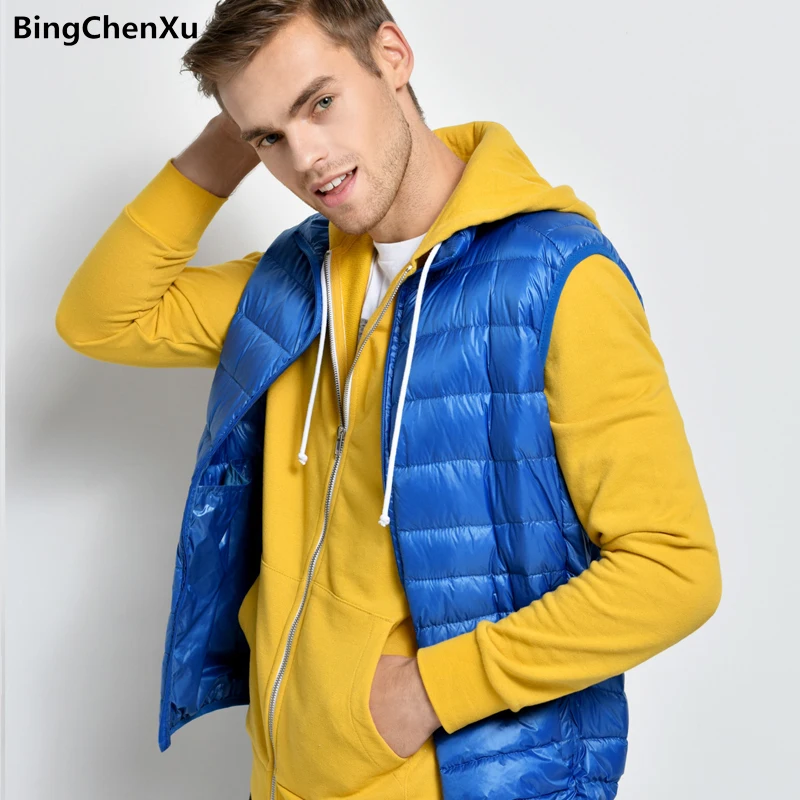 

White duck down Men Vest with Stand-up Collar Men Padded Vest Lightweight Down Vests for Men Zip-up Vest Winter Clothes 4963