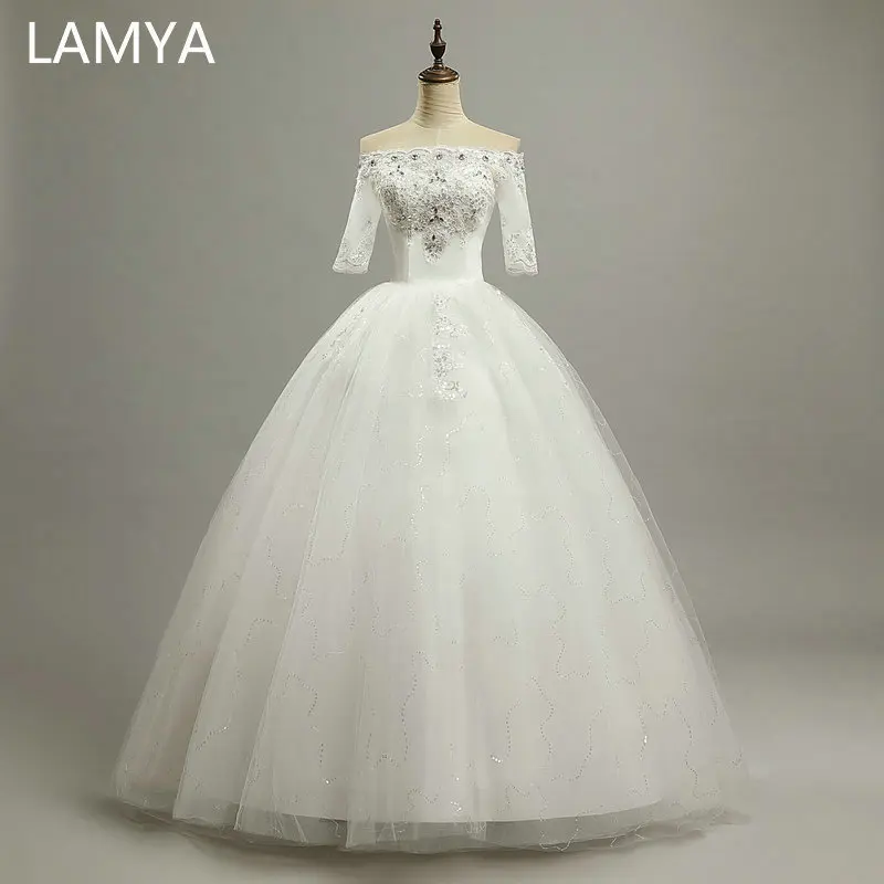 LAMYA/свадебное платье принцессы с коротким рукавом; коллекция года; винтажное платье с вырезом лодочкой; недорогие платья для невесты; большие размеры; модное платье; de mariage