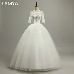 LAMYA/свадебное платье принцессы с коротким рукавом; коллекция 2019 года; винтажное платье с вырезом лодочкой; недорогие платья для невесты;
