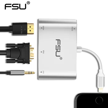 

Lightning to HDMI VGA Audio Adapter Silver Aluminium Alloy Converter for iphone5s/6/6s/7 ipad HDMI VGA Converter Adapter