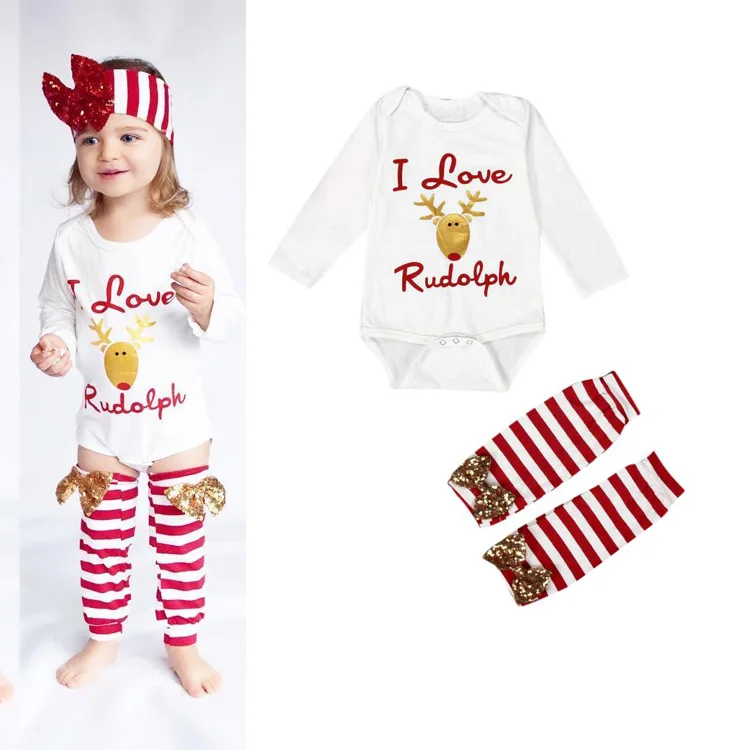 

Baby Children's clothing Christmas Clothes Infant Baby Girl Outfits Long Sleeve Romper cute deer Print + Pant Leggings 2PCS Set
