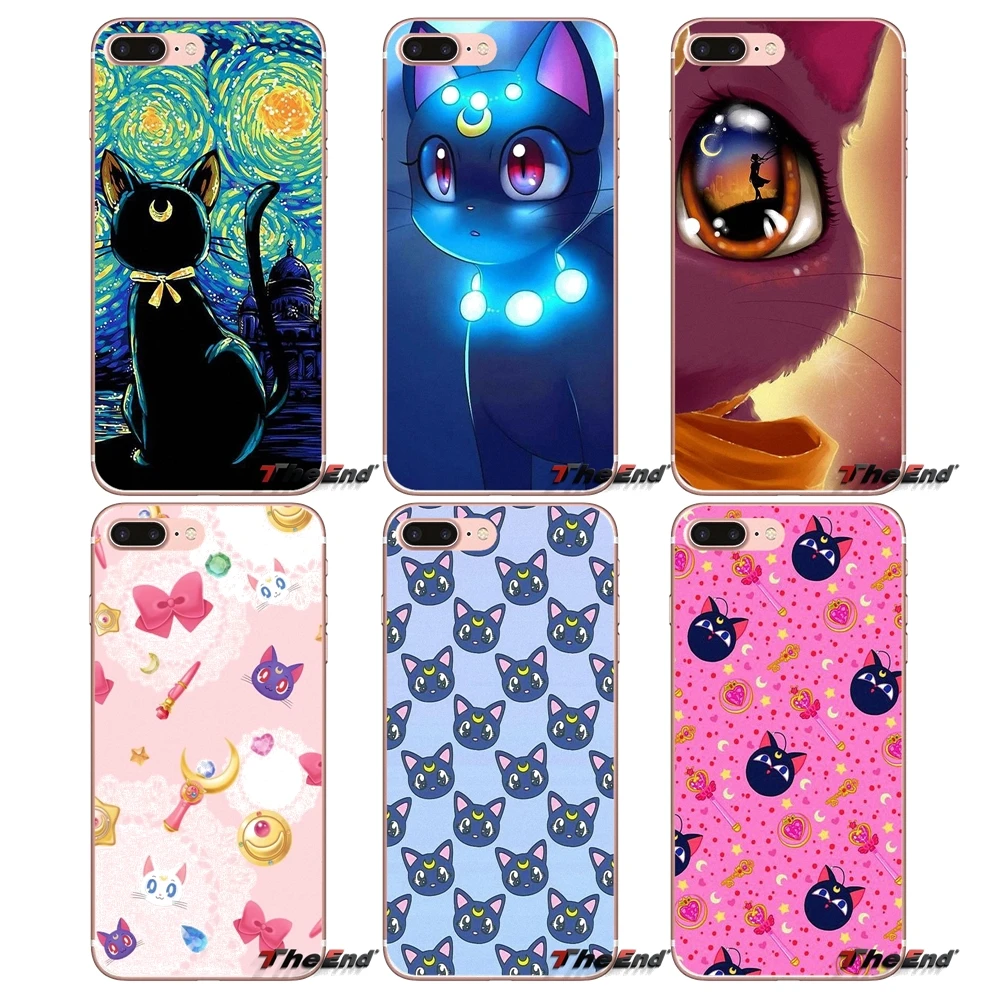 

For Apple iPhone X 4 4S 5 5S SE 5C 6 6S 7 8 Plus 6Plus 7plus 8plus Fundas Coque Lovely Cartoon Sailor Moon Luna Cats Case
