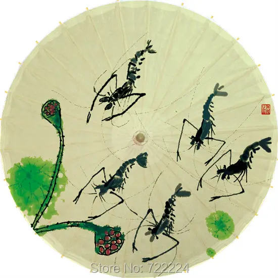 

Dia 84cm Chinese Handmade Classicial Oil Paper Umbrella Shrimp Playing Waterproof Parasol Dance Decoration Gift Props Umbrella
