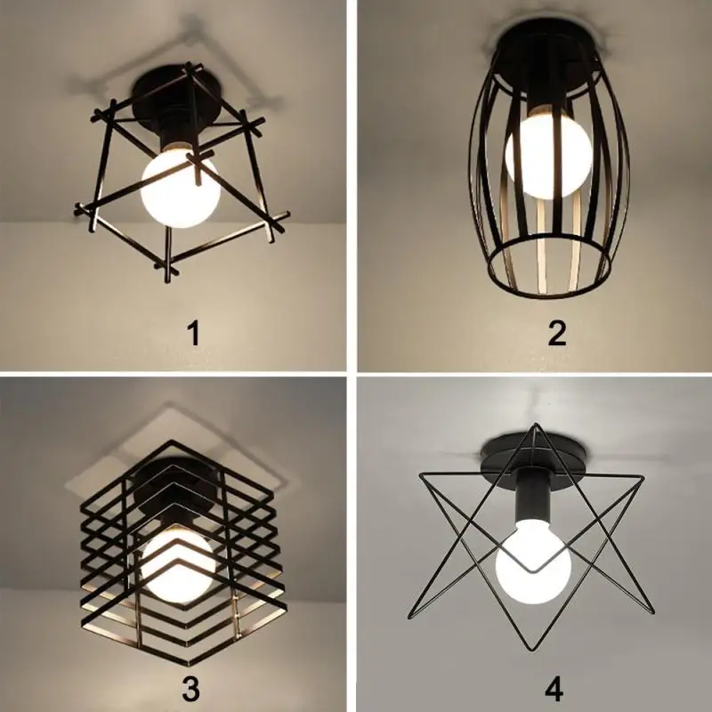 

Black Birdcage Ceiling Lights Iron Minimalist Retro Ceiling Lamp Scandinavian Loft Pyramid Lamp Metal Cage With Led Bulb Z1
