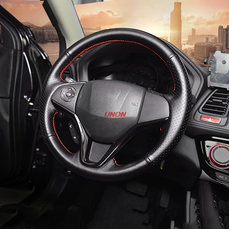 Натуральная кожа ручные швы чехол рулевого колеса автомобиля подходит для Honda Vezel HRV HR-V - Название цвета: Black red line 1pc