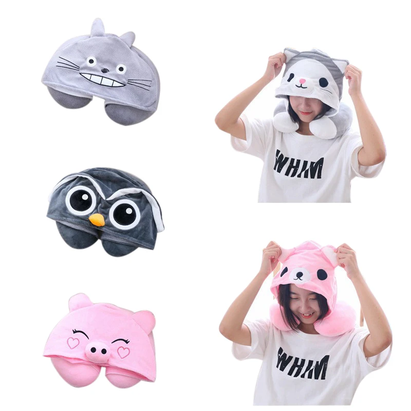 Unisex-Blue-Pink-Unicorn-Bomber-Hat-Creative-Plush-Cap-Pillow-U-Type-Hooded-Pillow-Anime-Cartoon