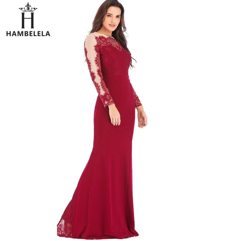 HAMBELELA Elegant Lace Mermaid Evening Long Dresses 2019 Long Sleeve Lace Vestido Longo Formal Party Prom Gowns Vestido De Festa (4)