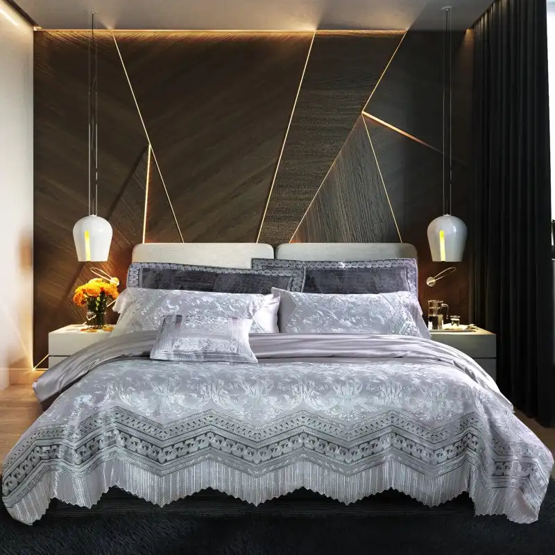 1 4 6 Pcs Jacquard Gray Comforter Bedding Sets Satin Super King