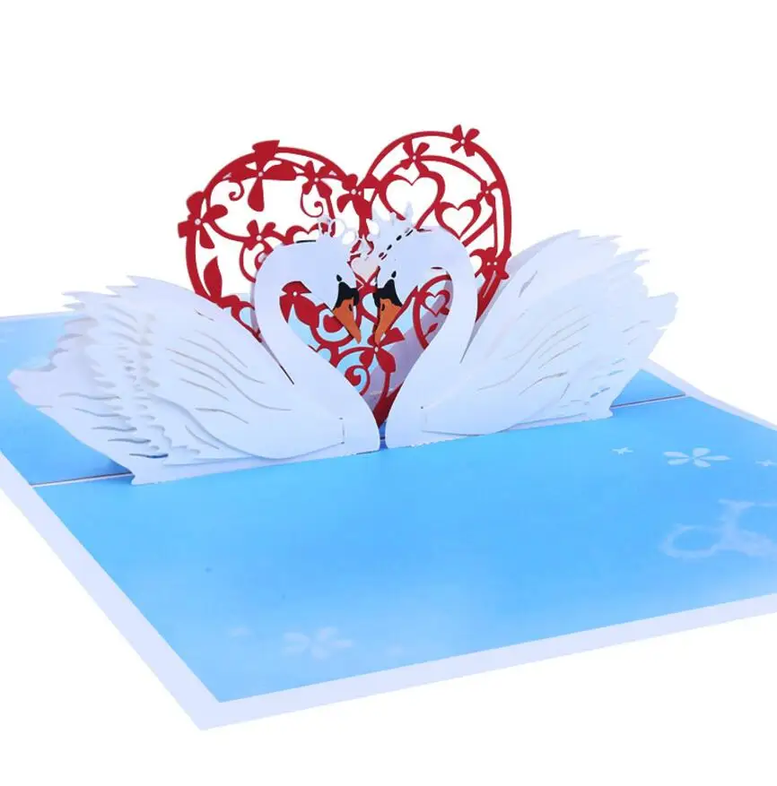  10pcs Handmade Kirigami Origami Heart Swan 3D Pop UP Greeting Cards Invitation card For Wedding Bir - 32977897801
