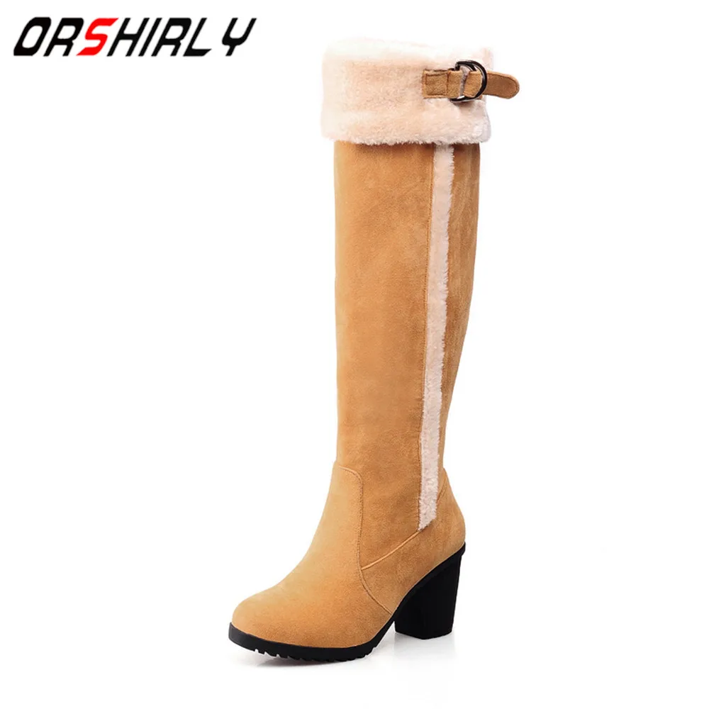 

Orshirly Autumn Winter Fashion Explosion Models Snow Knee high boots Shoes Female casual square heel sweet women Warm boots