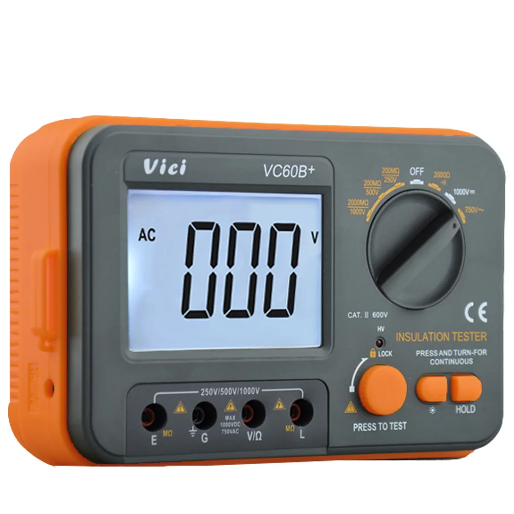 VC60B+ цифровой тестер сопротивления изоляции ЖК-дисплей 1000 В мегомметром изоляции 0-2000 м ом Высокое напряжение короткого замыкания Входная сигнализация