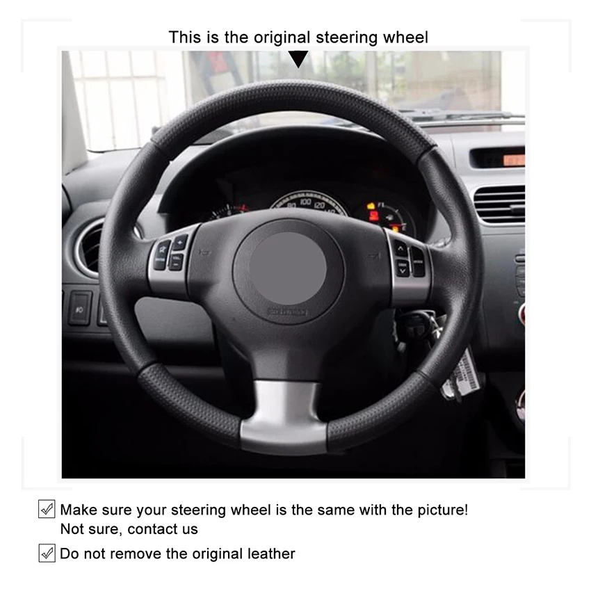 Hand-stitched Black Leather Suede Anti-slip Car Steering Wheel Cover for Suzuki Swift Sport 2005-2011 Splash 2007- Opel