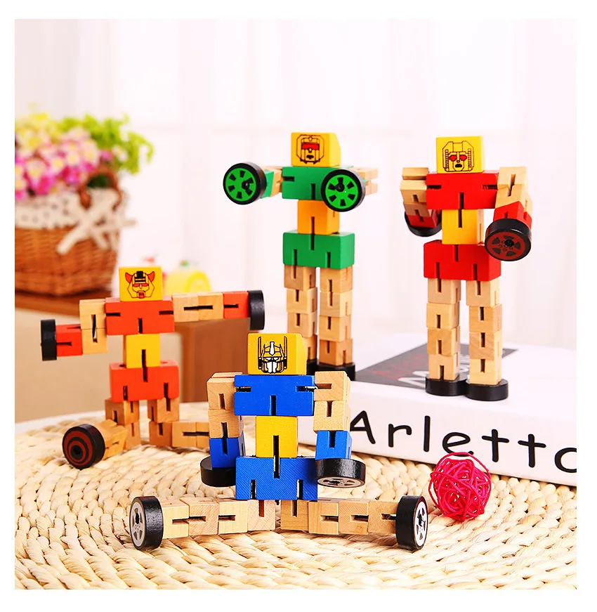 Wooden Robot Car Deformation Toy Vehicle Assembly Robot DIY Children Boy Educational Toys Random Color Hand play model