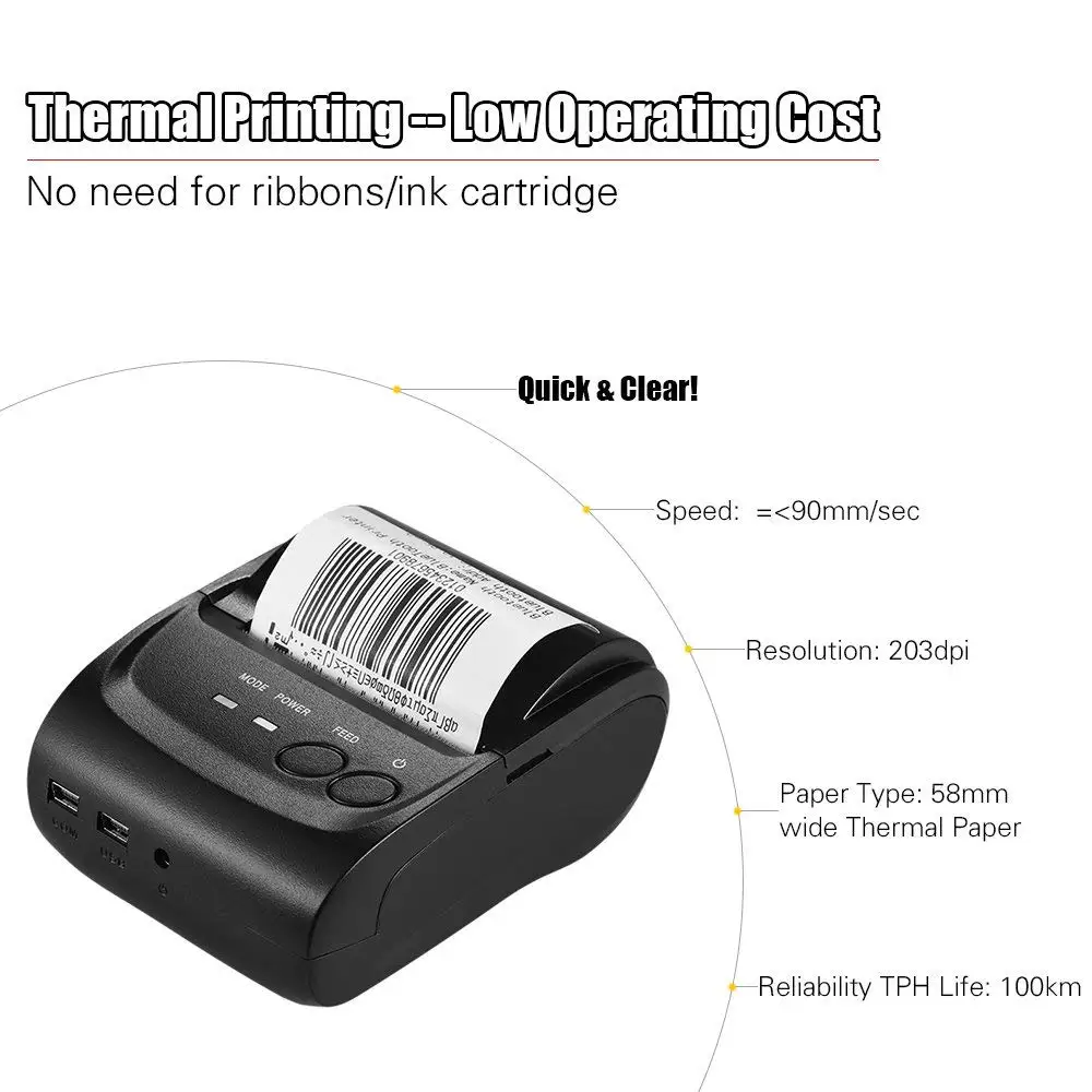 58 мм Bluetooth термопринтер POS портативный Android IOS Мини термопринтер 58 мм Android Мобильный POS принтер GZM5803