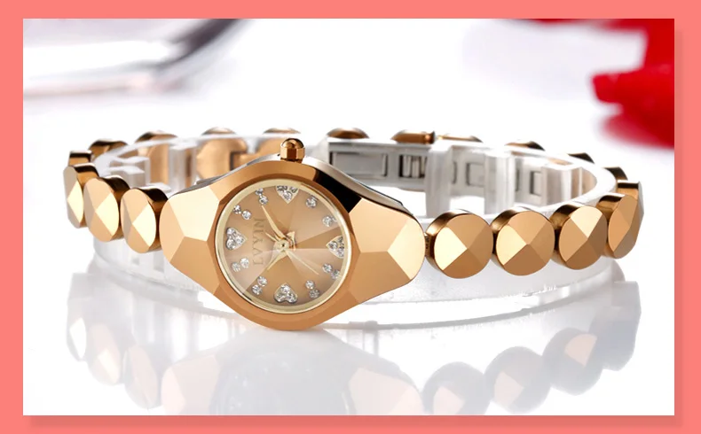 LVYIN женские керамические кварцевые часы сердце кристалл милые простые наручные часы золотые маленькие часы группа бизнес Relogio LY015
