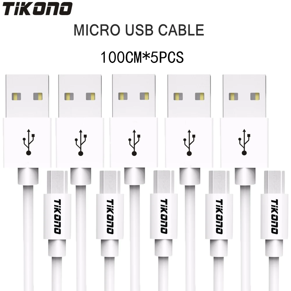 Tikono 5 шт./лот Micro USB кабель 1 м USB кабель для синхронизации данных зарядное устройство для samsung Xiaomi Android смартфоны HTC быстрая зарядка USB кабель - Цвет: White