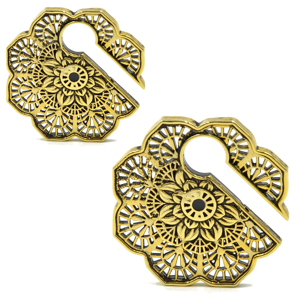 

BOG-PAIR Tribal Antique Gold Vintage Mandala Flower Keyhole Ear Weight Stretched Lobe Earrings New Design Ear Expander for Women
