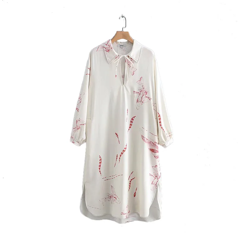

Summer Women Dress Women Casual Floral Full Sleeve Dress Vintage Slim Straight Retro Chinese Style Sundress with Tape